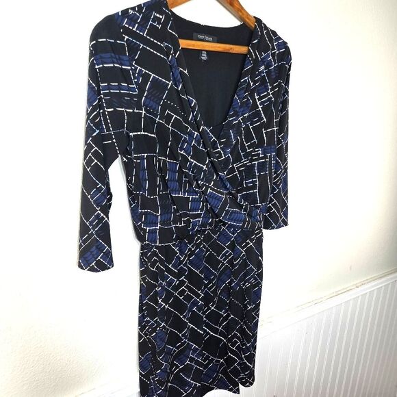 White House Black Market Career Navy Blue Geometric Knee Length Dress Size SM - Picture 3 of 10